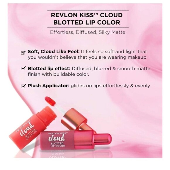 🌹3/$12 Revlon Kiss Cloud Blotted Lip Color 001 Pinkalicious - Picture 2 of 7